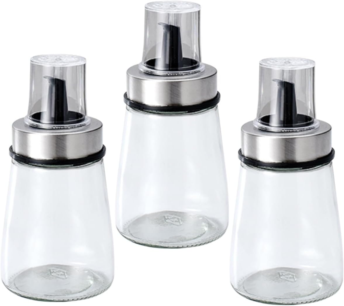 Glass Vinegar Bottles and Oil Dispensers 160ml Small Glass Soy Sauce Bottles Dustproof Lid Kitchen Liquid Seasoning Containers 3pcs Set for Cooking