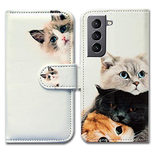 Bcov Case for Galaxy S22, Cute Brown Cat Leather Flip Phone Case Wallet Cover with Card Slot Holder Kickstand for Samsung Galaxy S22 5G