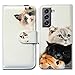 Bcov Galaxy S22 Case, Cute Brown Cat Leather Flip Phone Case Wallet Cover with Card Slot Holder Kickstand for Samsung Galaxy S22 5G