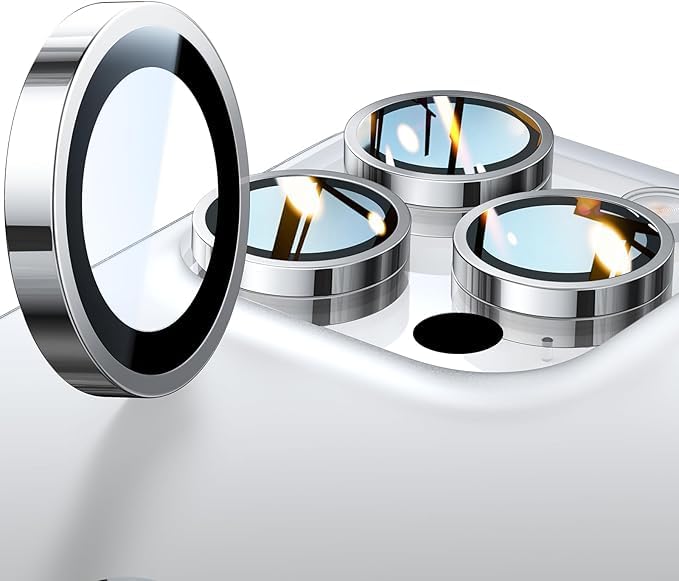 Image of inchCamera Lens Protection Ring Compatible with iPhone 16 Pro / iPhone 16 Pro Max, Aluminum Alloy Scratch Resistant Camera Guard, Ultra-Thin Metal Ring Cover, Anti-Fingerprint, Case Friendly inch White Titanium