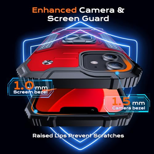 Image of Anqrp Heavy Duty Case for iPhone 12 Mini Case with Enhanced Ring Holder Grip Stand, Military Grade Shockproof Rugged Drop Protective Silicone Hard Slim iPhone 12 Mini Phone Case Cover,Corail Red