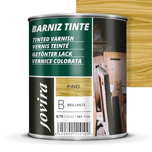 JOVIRA PINTURAS Barniz Brillante Tinte (6 colores). Barniz para madera. Protege, decora y embellece. (750 Mililitros, Pino) D-10
