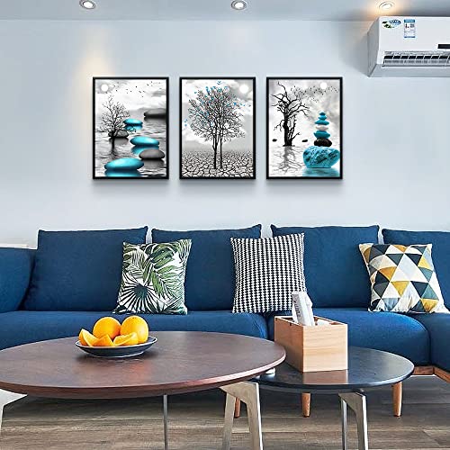 Black Framed Canvas Wall Art for Living Room Wall Decor for Bedroom Blue Abstract Wall Pictures Bathroom Black and White Paintings Office Decoration Modern Home Decor 3 Piece Framed Art Prints