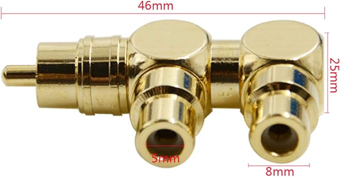 Adaptador RCA Divisor Macho a 2 Hembras Ángulo Recto Audio Video miniatura 3