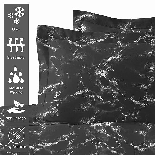 Pizuna Cotton Marble Black Print Standard Pillow Cases 2 Pack - Image 2