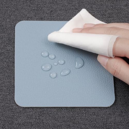 Myir JUN Coasters Glass Coasters set of 12 4 inch Double Sided Faux Leather Coaster Waterproof Non-slip Easy to Clean with Coaster Holder(Camel yellow Blue) - Image 4
