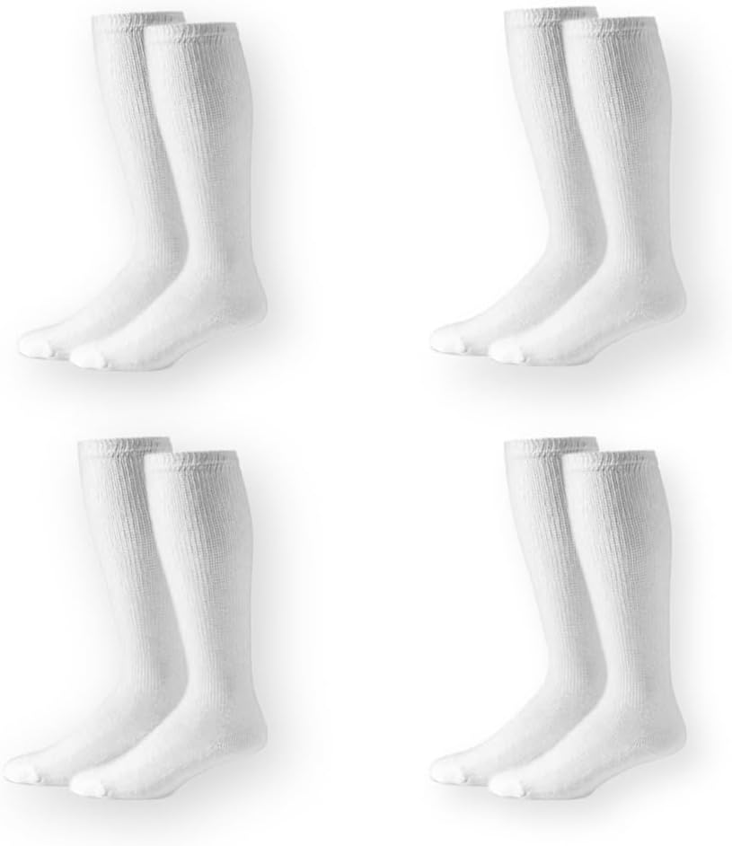 NEW YORK AVE Diabetic Over the Calf Socks - 4 Pack Extra Wide Loose Fitting Non-Binding Top Cushion Breathable Cotton