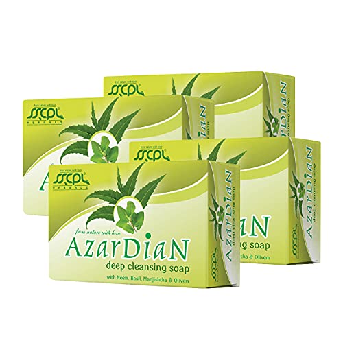 Image of SSCPL From Nature With Love Herbals Azardian Soap with Neem, Tulsi, & Manjistha Promotes Healthy & Glowing Skin, Deep Moisturization, Pollution Protection (100g x 4)