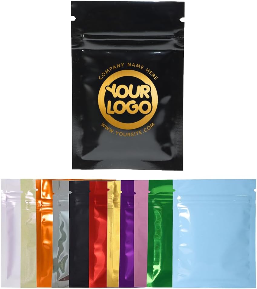 4CUSTOMPRINT Various Sizes & Colors Custom Packaging Bag with Logo,Resealable Mylar Bags for Food,Smell Proof Bags for Small Business (Black, 4.0“*6.0”-100pcs)