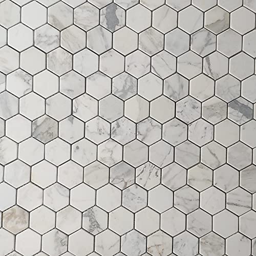 Stone Center Online Calacatta Gold Marble 3 Inch Hexagon Mosaic Tile Tumbled Kitchen Bath Wall Floor Backsplash Shower (1 Sheet) #TOP3