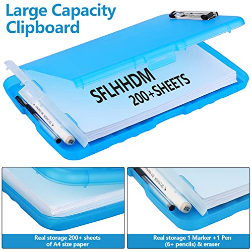 Clipboard With Storage, Side Open Nursing Clipboard Foldable Storage, Plastic Clipboard With Low Profile Clip, Waterproof Nursing Clipboards For Writing Drawing Clip Board - Transparent Blue #TOP1
