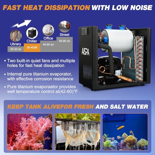 AISPA Aquarium Chiller for Reef & Axolotl Tanks, 1/10 HP, 42GAL Water Chiller with Compressor Refrigeration, Active Aqua Chiller for Hydroponics & Fish Tanks - Thumbnail 4