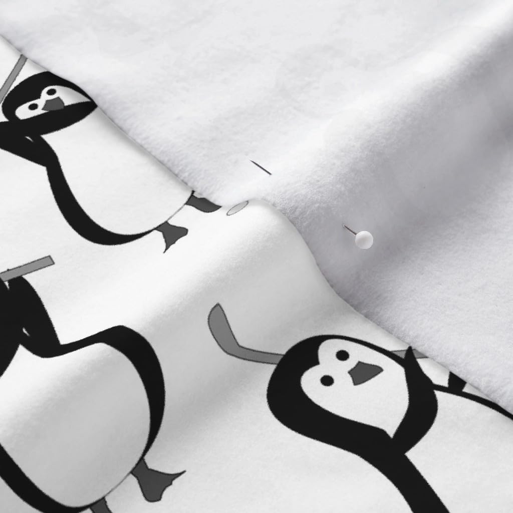 Spoonflower Fabric - Penguin Golf Grayscale Black White Printed on Polartec(R) Fleece Fabric by The Yard - Sewing Blankets Loungewear and No-Sew Projects