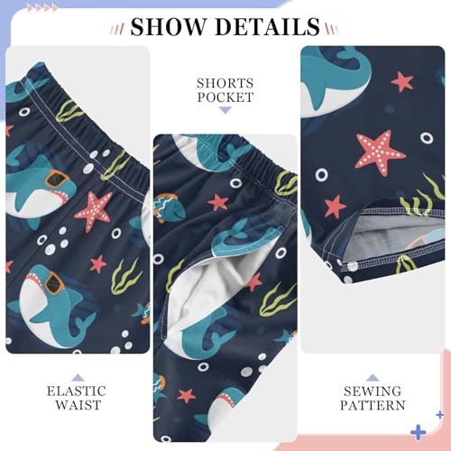 Cool Shark Coral Boys Long Pants Soft Trousers Elastic Waist Kids Lounge Bottoms with Pockets S-XL4