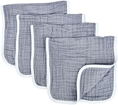Muslin Burp Cloths Large 20 by 10 Inches 100% Cotton 6 Layers Extra Absorbent and Soft (Grey)