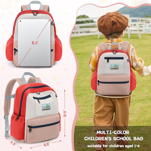 Image of Toddler Backpack for Boys & Girls 1-3 Years, 10.5 Inch Lightweight Kids Bookbag, Preschool Backpack for Kindergarten, Daycare, Travel, Durable Small Child School Bag, Beige