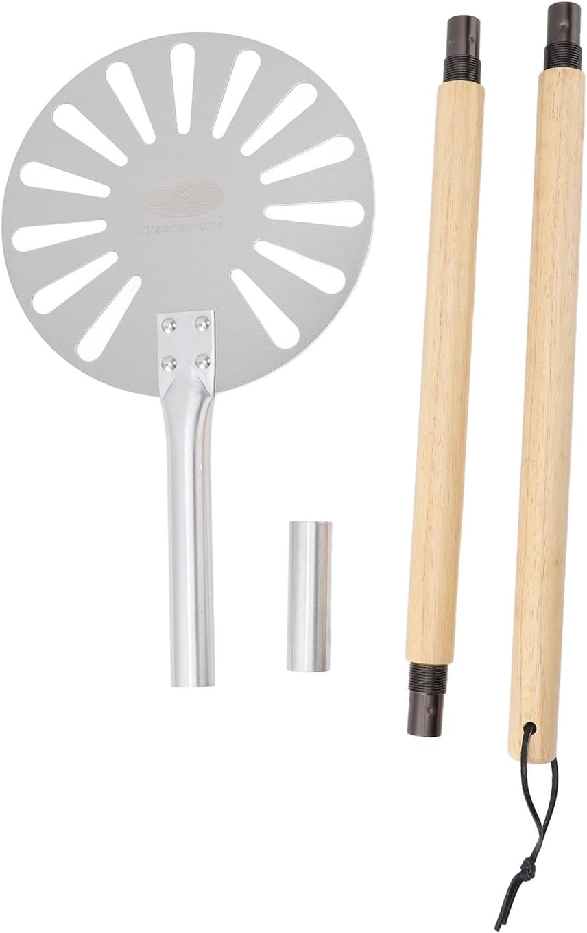 Pizza Turning Peel,Pizza Turner Spatula 9.1 Stainless Steel Perforated Peel with Adjustable 31-47 Inch Handle for Outdoor Oven Baking