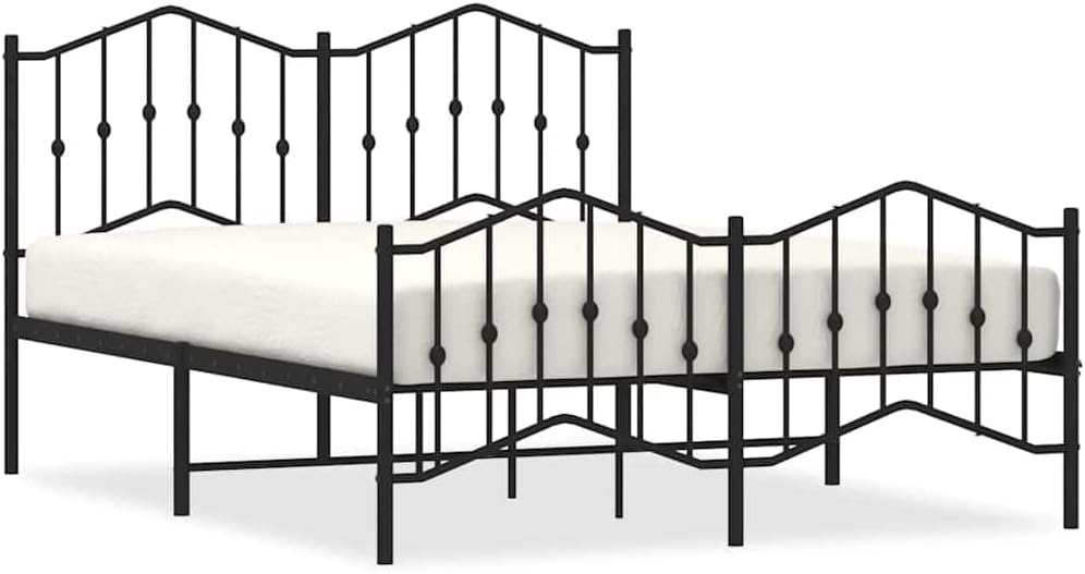 King Bed Frame Black Powder-Coated Steel Durable Heavy-Duty Platform Foundation with Slatted Mattress Support, Sturdy Minimalist Bedroom Furniture, Easy-Assembly No-Box-Spring-Needed