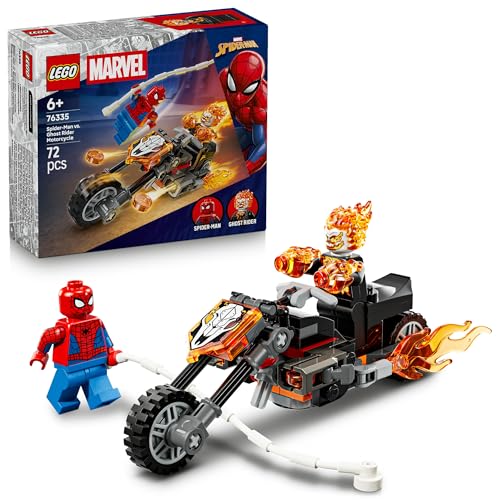LEGO Super Heroes Marvel Spider-Man vs. Ghost Rider Motorcycle 76335 Super Hero Building Toy for Kids Aged 6+ Spider-Man Motorcycle Playset with 2 Minifigures Gift Idea for Birthdays (72 Pieces)
