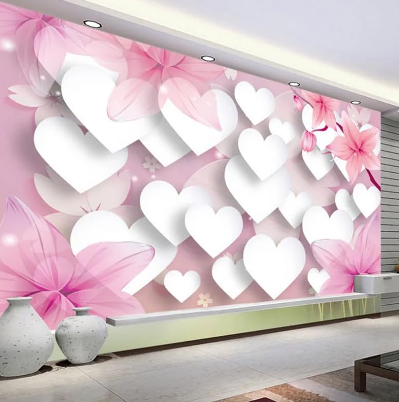 Peinture murale 3D haut de gamme fleurs et papillons roses 300x210cm