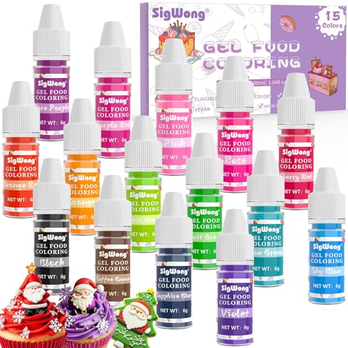 image for SigWong Gel Food Coloring - 15 Colors Flavorless Gel Based Food Color 