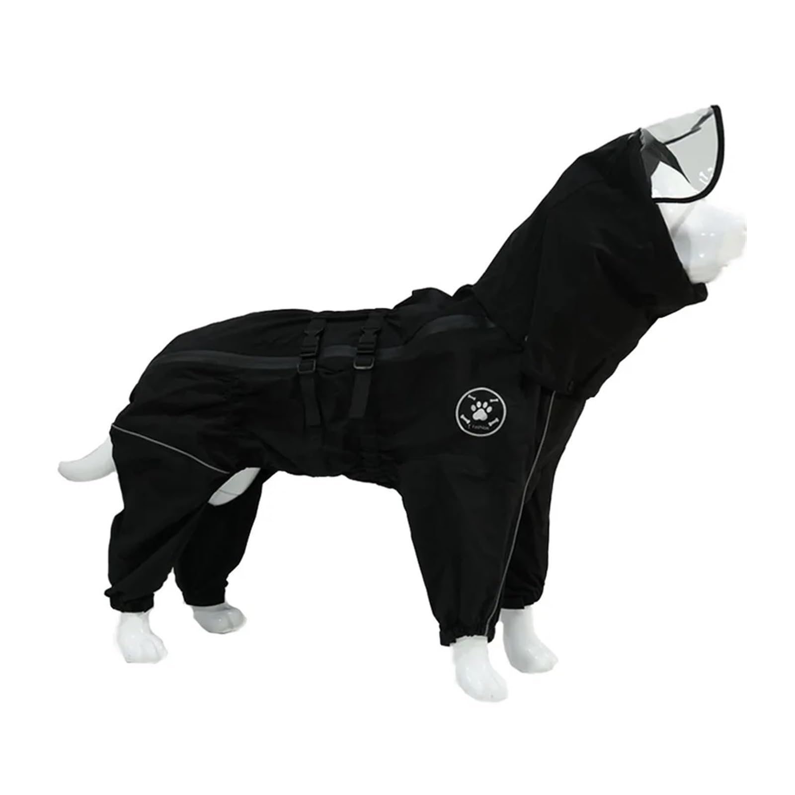 Manteau imperméable à quatre pattes noir pour grand chien avec capuche protectrice