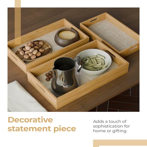 Image of Lifelong Set of 3 Premium Handcrafted Wooden Tray for Serving(16x10,14x8,12x6 inch) Tray Set for Decoration | Kitchen & Dining Tray |Premium MDF | Large, Medium, Small Multipurpose Tray|Enamel Coated