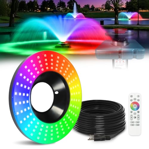 Goldlife Pond Fountain Aerator Lights, F0-1 (No Pump) 160W RGBW 16000LM 120LED Fountain Light with 100FT Power Cord, IP68 Fully Glued Body Sync Control Multicolor Light for Almost Floating P