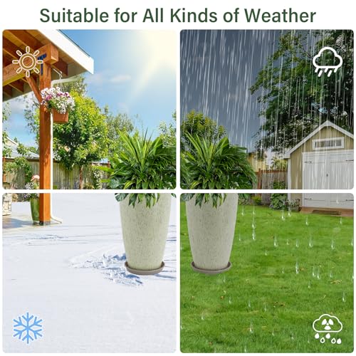 Neoaider Set of 2 Lightweight Ceramic-Look Tall Planter, 21 inch Large Plastic Planter with Drain Hole & Saucers, Large Outdoor Planters for Porch, Garden, Patio, Balcony(Drip Glaze) by Neoaider - Image 7