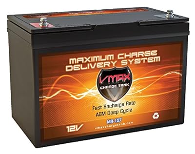 VMAX MR127 12 Volt 100Ah AGM Deep Cycle Maintenance Free Battery compatible with boats and 40-100lb, minnkota, cobra, sevylor and other trolling motor (GROUP 27 Marine Deep Cycle AGM Battery)