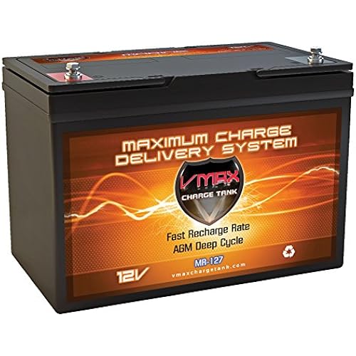 VMAX MR127 12 Volt 100Ah AGM Deep Cycle Maintenance Free Battery compatible with boats and 40-100lb, minnkota, cobra, sevylor and other trolling motor (GROUP 27 Marine Deep Cycle AGM Battery)