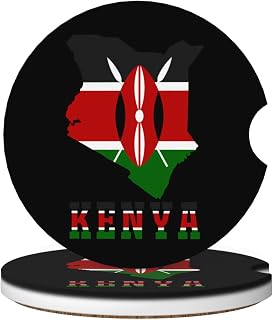 Kenyan Kenya Map 2 Pack Ceramic Car Coasters with Cork Base Non-Slip Universal Drink Coasters Auto Accessories Gifts