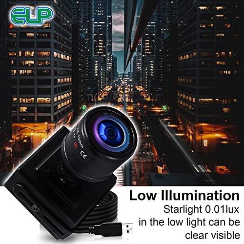 ELP Sony IMX323 Sensor Low Light Mini USB Camera with Microphone Manual Zoom 2.8-12mm Lens H.264 0.01LUX UVC USB2.0 Video Webcam Home Surveillance PC Camera for Laptop, Computer, Raspberry Pi - 4