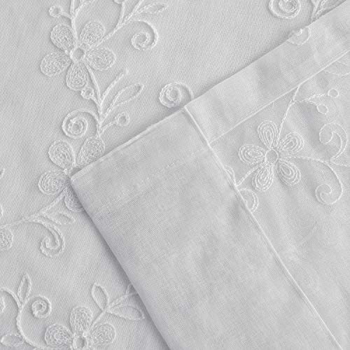 Vogol Semi-Sheer Elegant Embroidered Solid White Rod Pocket Window Curtains/Drape/Panels/Treatment 54 X 84,Two Panels #TOP6