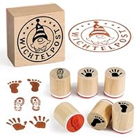 BOOMTOP 7Pcs Weihnachten Stempel Wichtelpost Holz Rund Holzstempelset Christmas Fußabdrücke Handabdrücke Weihnachtsstempel Klein Motivstempel für Kartenbasteln Scrapbooking Geschenkpapier