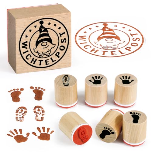 BOOMTOP 7Pcs Weihnachten Stempel Wichtelpost Holz Rund Holzstempelset...