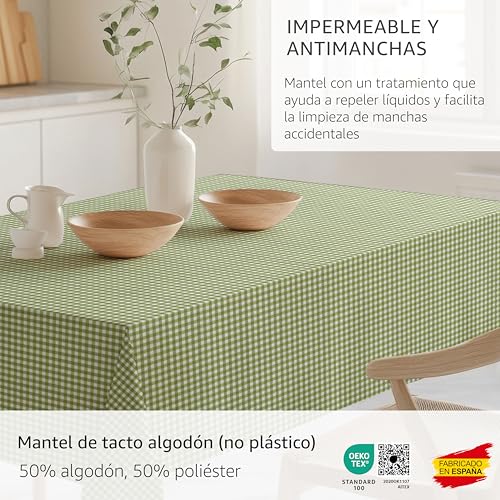 Nappe de table antitache vichy vert pistache 180 x 140 cm rectangulaire - 5
