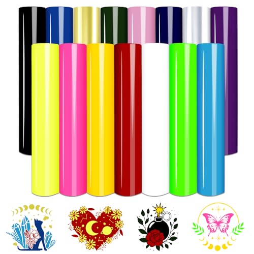 Tintnut Classic Color Heat Transfer Vinyl - 15 Sheets 12"x10" Colorful HTV Plain Iron on Vinyl for DIY T-Shirts, Apparel & Craft Projects, Compatible with All Cutting Machines