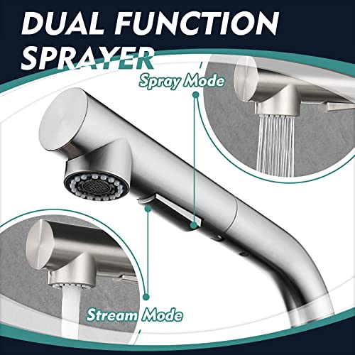 Crea Brushed Nickel Kitchen Sink Faucets With Pull-Out Sprayer Stainless Steel,Modern Single Handle Bathroom Hot And Cold Prep Faucet,Pull Down Spray Small Faucet For Rv Camper Outdoor Restroom #TOP4