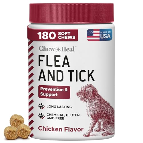 chewable flea and tick prevention for dogs - 180 delicious soft chews for small and large dogs - gluten, gmo, and corn free, made in the usa