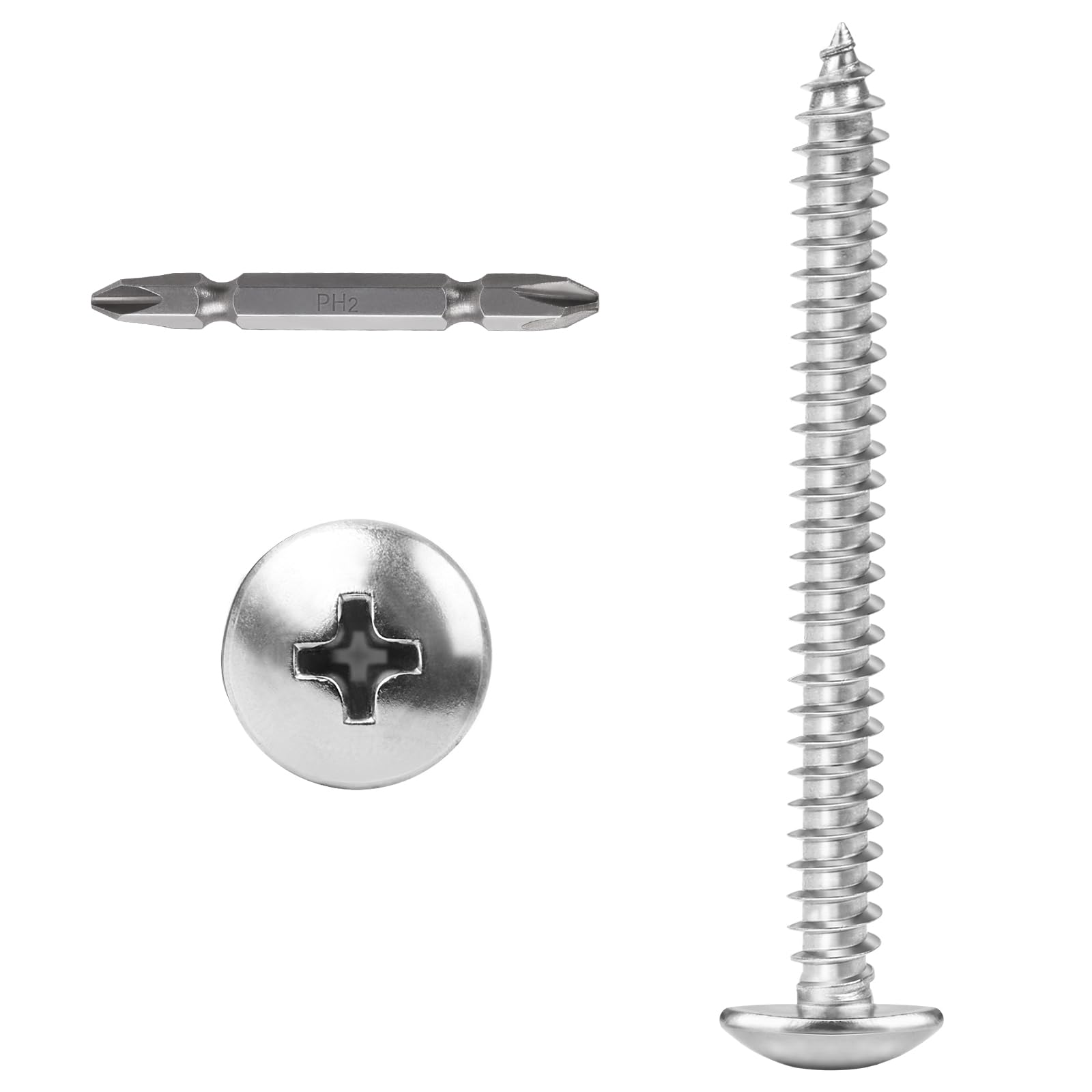 #10 x 2 viti per legno a testa tonda Phillips Drive 304 in acciaio inox autofilettanti viti 100pcs HS/ZGLS-03