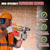 Akumulatorowa wiertarka udarowo-obrotowa do Milwaukee, bezszczotkowa wiertarka udarowa SDS-Plus z 4 funkcjami, pomocniczy uchwyt 360°, 3 wiertła do betonowej ściany z cegły, metalu (bez baterii)