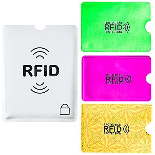 Aigee 28 Rfid Blocking Sleeves (24 Credit Card Protector Holders In 12 Colors & 4 Passport Protectors), Identity Theft Protection Secure Sleeve For Credit Cards, Debit Card, 2Pcs Clear Plastic Sleeve #TOP5
