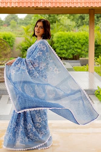 Image of MIRCHI FASHION Women's Ready-to-Wear Cotton Blend Pocket Saree || 1 Minute Drape Floral Printed Saree for Office & Daily Wear || Stitched Pleats Sari with Blouse