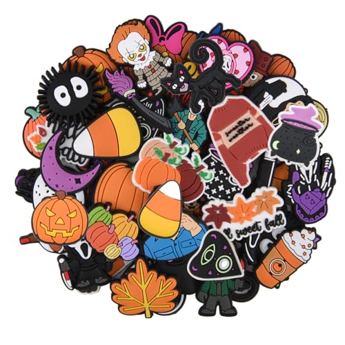 MACRCMS Mix Horror Pumpkin Shoe Decoration For Women Men Character Halloween Witch Skull Face Shoe Charms Accessories Kids Girls Boys Party Gifts