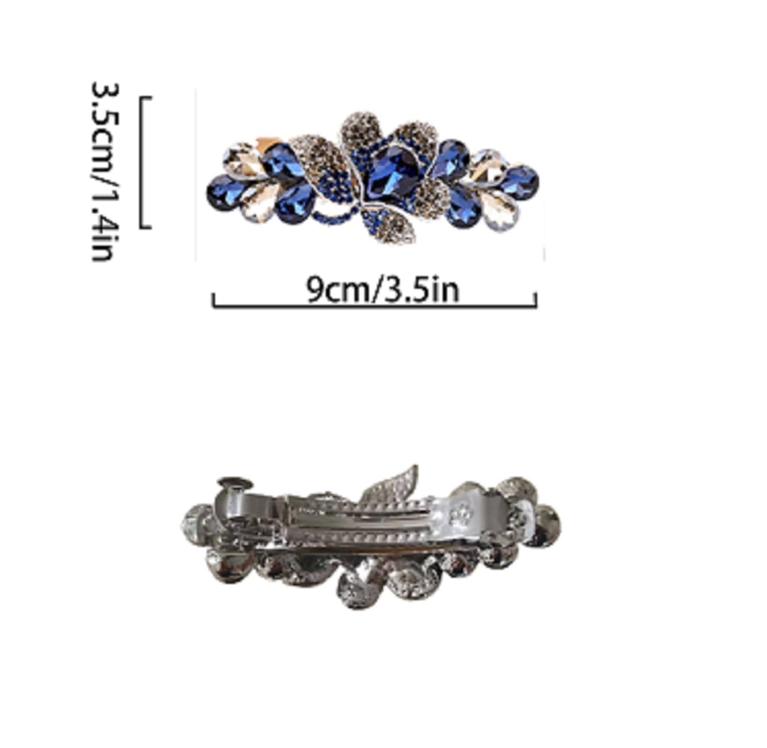 A crystal hairpin with box, Elegant Crystal Hair Barrette, Blue and Silver Rhinestone Flower Design, Large Metal Hair Clip for Women and girls. - Image 2