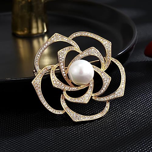 Image of Flower Brooch for Women Rhinestone Flower Brooch Pins Floral Brooches Jewelry Gift for Mom Wife