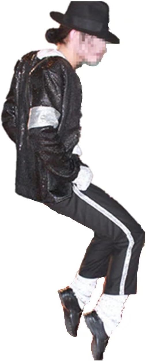 Halloween Cosplay Suitable for Fans of Michael Jackson Cosplay Costume 4 Pieces MJ Billie Jeans Jacket + Trousers + Socks + Glove, Black, L