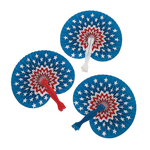 Fun Express Mini Patriotic Folding Fans for Fourth of July - Party Supplies - Fourth of July - 12 Pieces