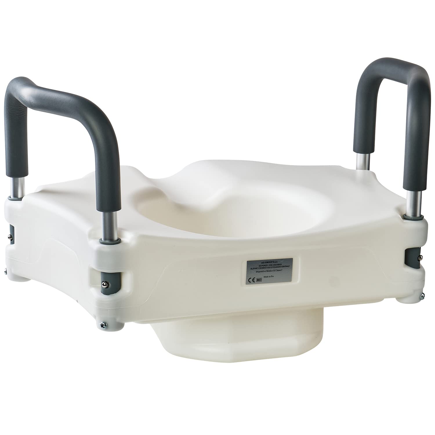 GOVITA - Rialzo na siedzenie WC 12,5 cm górę muszli klozetowej ze stałymi podłokietnikami z centralnym zakresem, Podnośnik WC Disabled 130kg